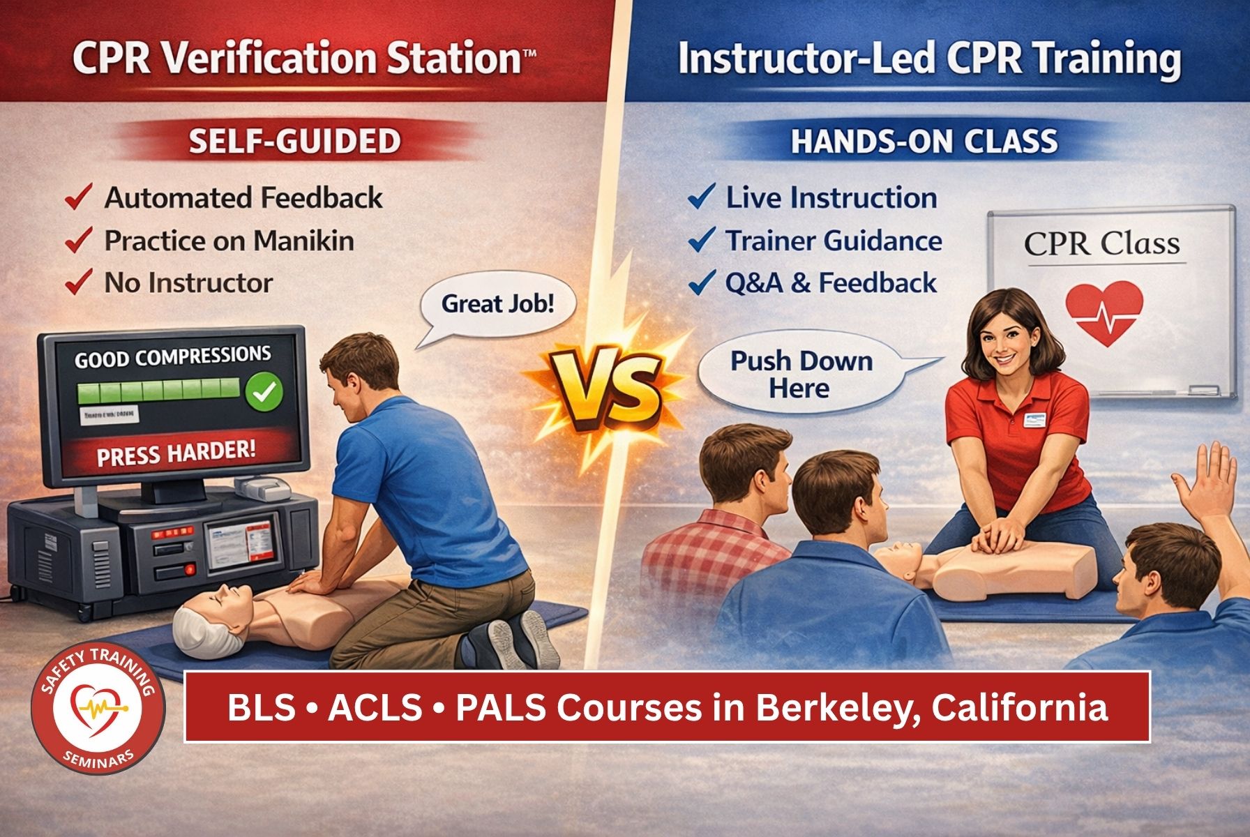 Instructor-Led Training vs. CPR Verification Stations BLS, ACLS, and PALS Courses in Berkeley, CA